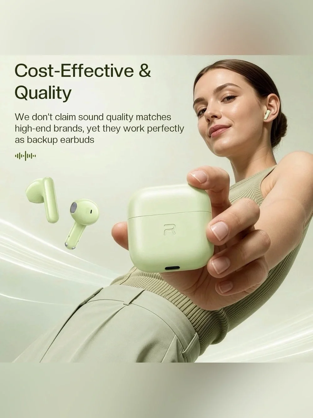 Wireless Earbuds with Charging Case - Light Green